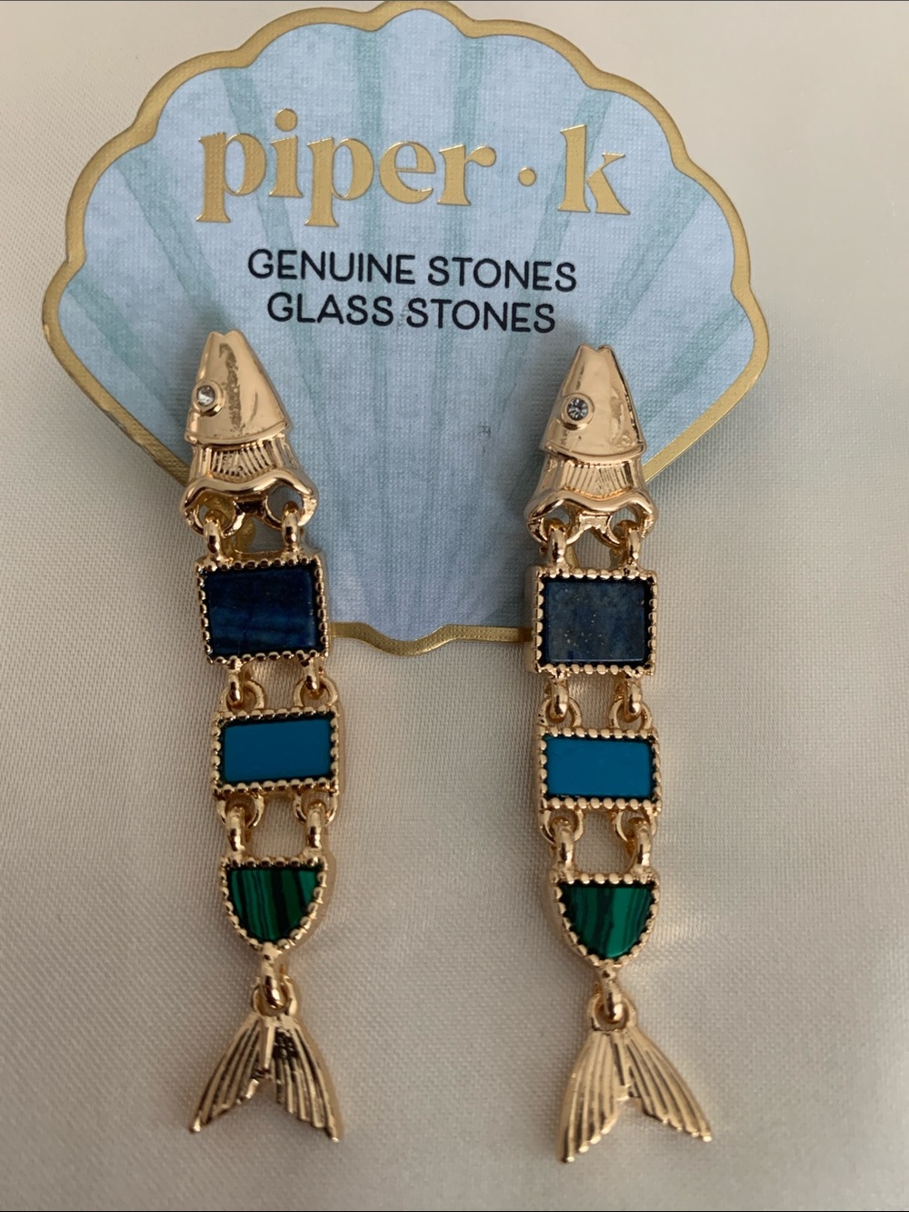 Piper Gold-Plated Blue and Teal Mermaid Drop Earrings